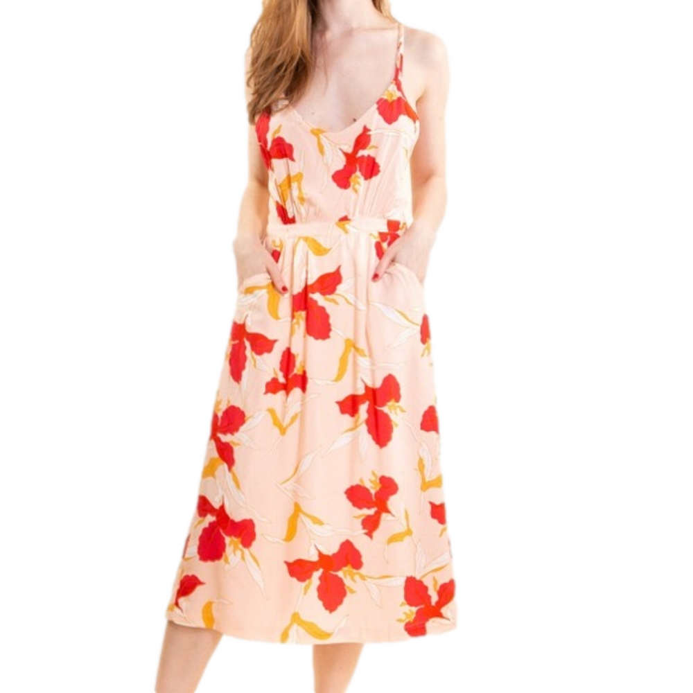 FRNCH Paris Women's Xsmall Strappy Bold Floral Print Midi Dress New with Tag